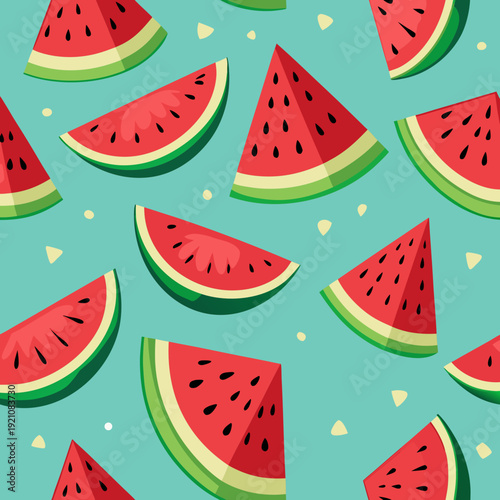 Fresh watermelon slices arranged in a playful and vibrant pattern on a light background