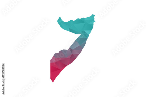 Somalia Map - Polygon Style Vector Illustration in Teal and Red Gradient, Low Poly Geometric Design, Isolated on White Background for Infographics and Education.