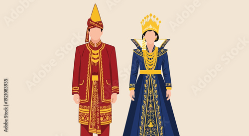 Traditional Indonesian Royal Couple Attire, King and Queen Outfits
