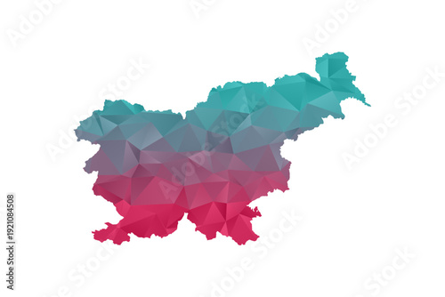 Slovenia Map - Polygon Style Vector Illustration in Teal and Red Gradient, Low Poly Geometric Design, Isolated on White Background for Infographics and Education.