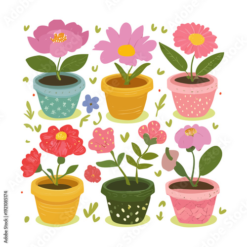 Pink Petunia and Summer Blossom Plant Illustration Set in Green Pot for Balcony Garden Decoration and Floral Art