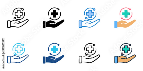 Medical Assistance icons set multiple style collection. Editable stroke 

