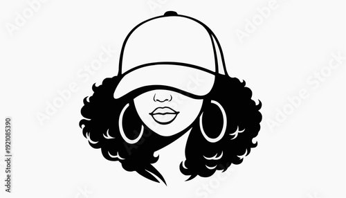 Afro Woman In Baseball Cap Silhouette Portrait SVG
