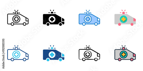 Emergency Transport icons set multiple style collection. Editable stroke 
