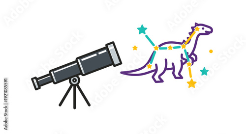 Telescope Viewing Dinosaur Constellation in Night Sky.
