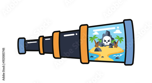 Telescope with Island Scene and Skull.