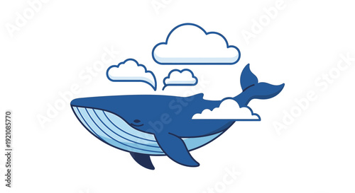 Blue Whale Illustration with Clouds.