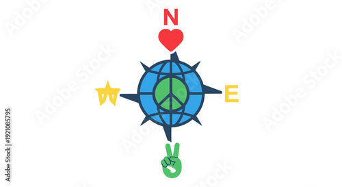 Colorful Compass with Heart Direction Indicator.