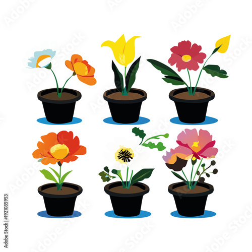 Dark Silhouette Style Flower And Foliage Plant Illustration Set In Black Pot For Moody And Dramatic Art