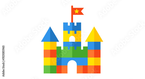Colorful Plastic Building Blocks Castle Structure.