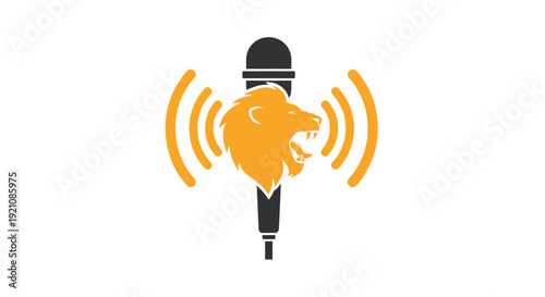 Lion Head Microphone Sound Waves Illustration.