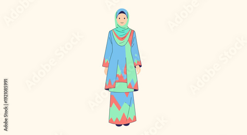 Woman in Traditional Islamic Modest Clothing, Colorful Pattern
