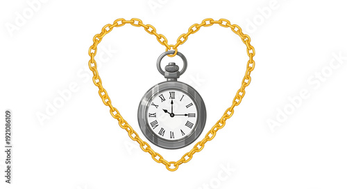 Vintage Pocket Watch with Gold Chain Heart.