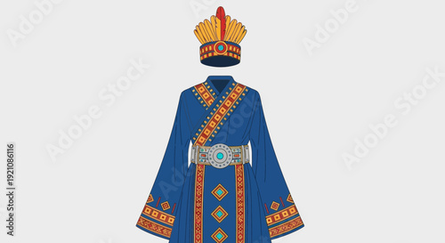 Traditional Mongolian Royal Robe and Crown