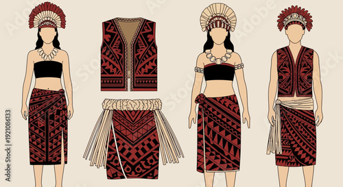 Traditional Polynesian Tribal Attire: Men and Women's Outfits