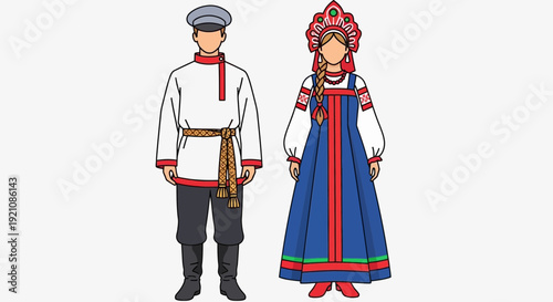 Traditional Russian Couple Attire, Male and Female Folk Costumes, Slavic Culture