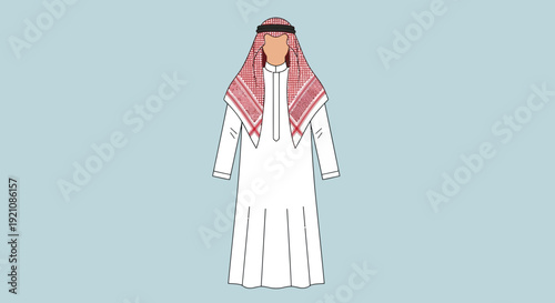 Traditional Saudi Arabian Thobe and Ghutra Outfit Illustration