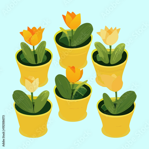 Bright Yellow Flower And Sunny Garden Plant Illustration Set In Yellow Ceramic Pot To Brighten Your Day