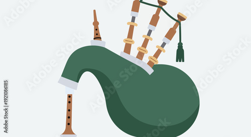 Traditional Scottish Bagpipes Illustration, Celtic Music Instrument, Green Bagpipe