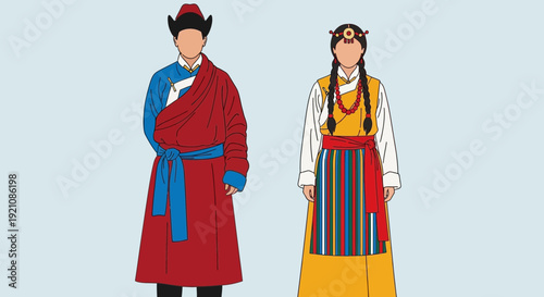Traditional Tibetan Couple in Ethnic Clothing