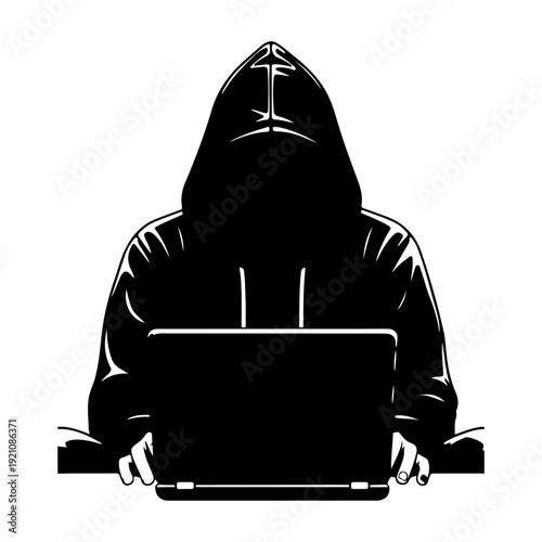 Hooded Hacker Silhouette – Anonymous Cyber Criminal Concept Vector Illustration.