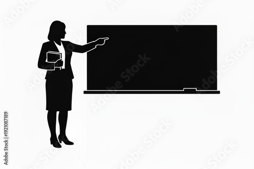 Teacher Pointing at Classroom Blackboard Silhouette Illustration