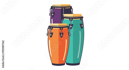 Vibrant Conga Drums Set: Colorful Percussion Musical Instruments Isolated