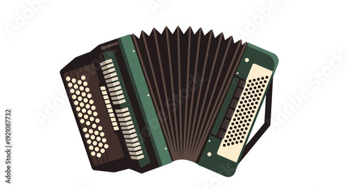 Vintage Accordion Musical Instrument Isolated on White Background