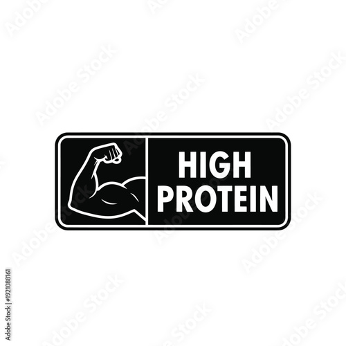 Vector illustration icon black and white high protein label icon with flexed arm on a isolated