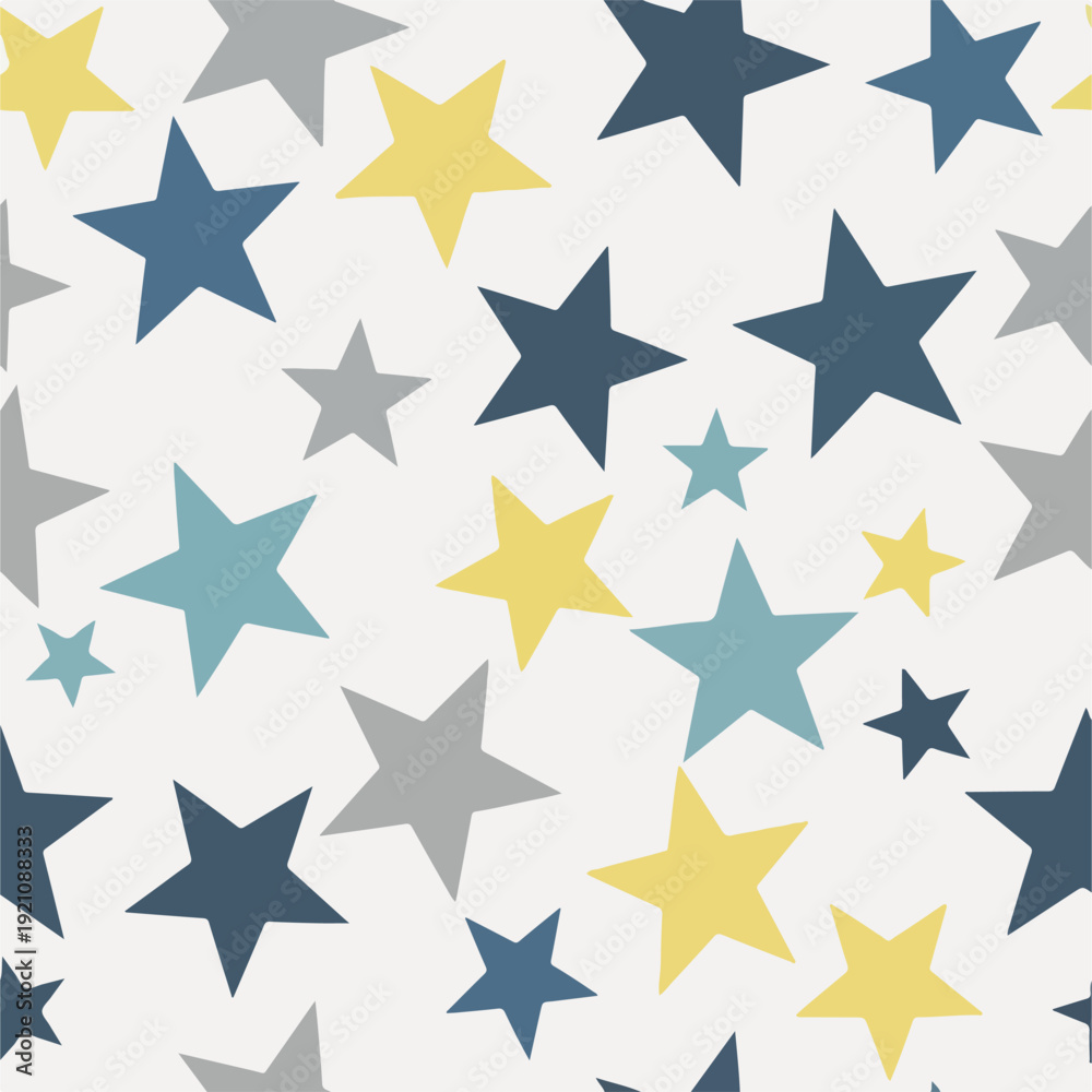 Fototapeta premium A pattern of colorful stars of various sizes on a white background