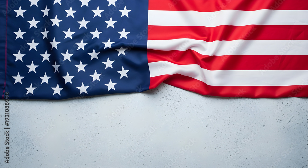 Obraz premium American flag waving on gray background with stars and stripes