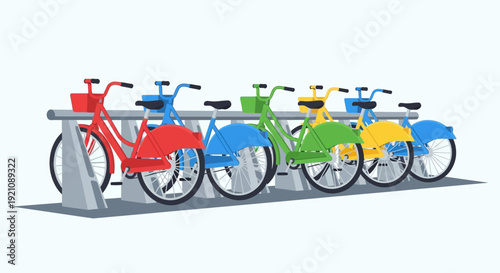 Colorful Bicycles Parked in Rack.