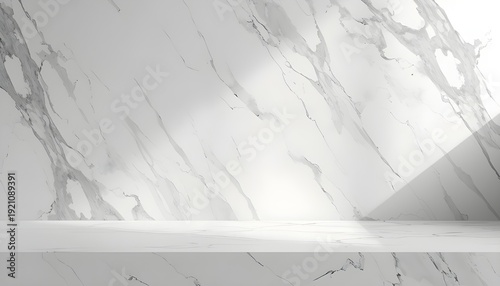 A sleek white marble wall with a shelf on transparent background