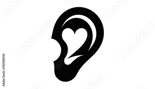 Stylized ear with heart symbol for love of music or hearing