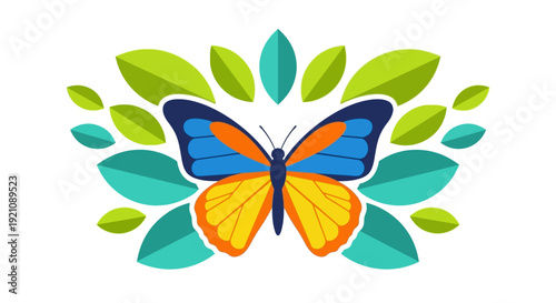 Colorful Butterfly with Vibrant Wings and Leaves.