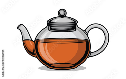 A cartoon teapot filled with tea, with a simple and clean design.
