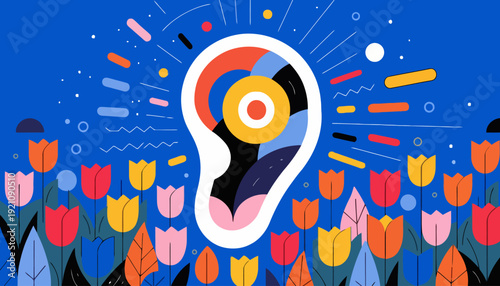 Vibrant lightbulb idea blooms in colorful tulip garden