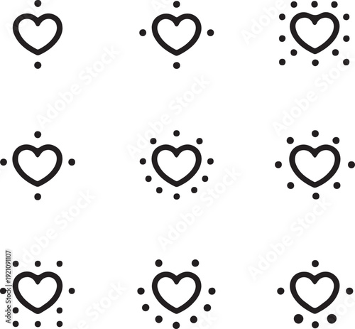 Grid of hearts with varying decorative patterns in a monochromatic style Vector