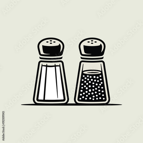 Simple illustration of salt and pepper shakers on a neutral background.