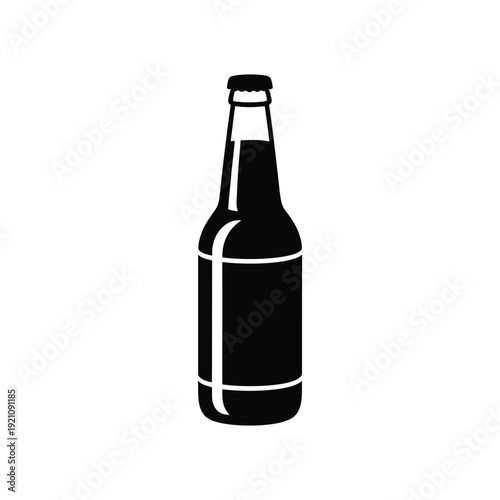 A simple black and white illustration of a beer bottle.