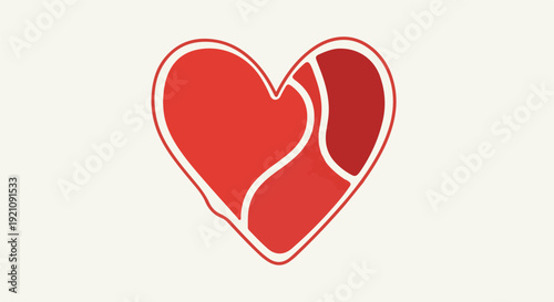 A red heart symbol, with internal partitions, against a light backdrop