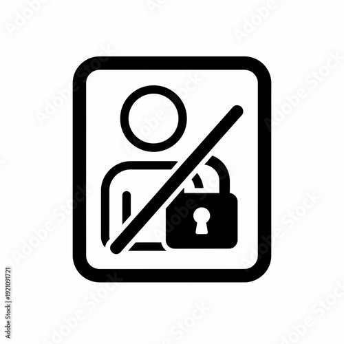 Restricted user icon with padlock and diagonal line, representing privacy, denied access, private profile, or blocked account. Minimal vector.
