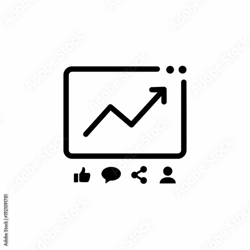 Online dashboard with graph and social media icons, symbolizing web analytics, user engagement, social media performance, and digital trends.