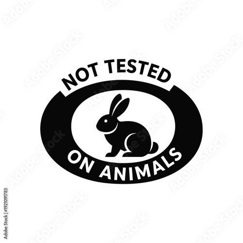 Vector illustration icon black and white not tested on animals stamp or logo with rabbit icon