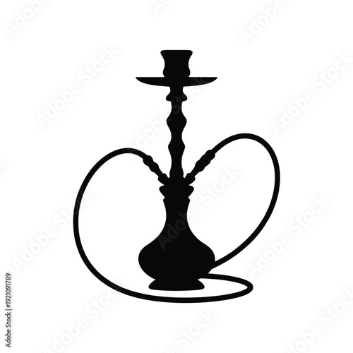 A black silhouette of a hookah on a white background is displayed prominently.