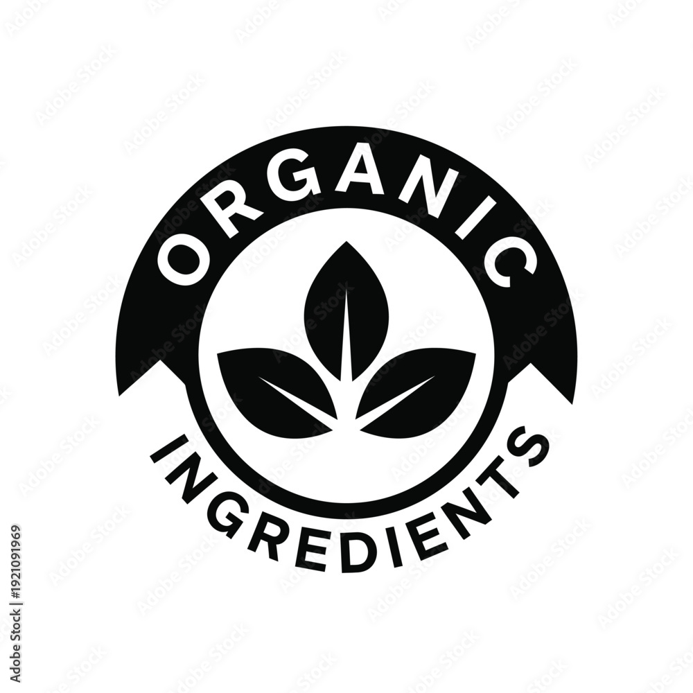 Obraz premium Vector illustration icon black and white organic ingredients logo with leaf emblem