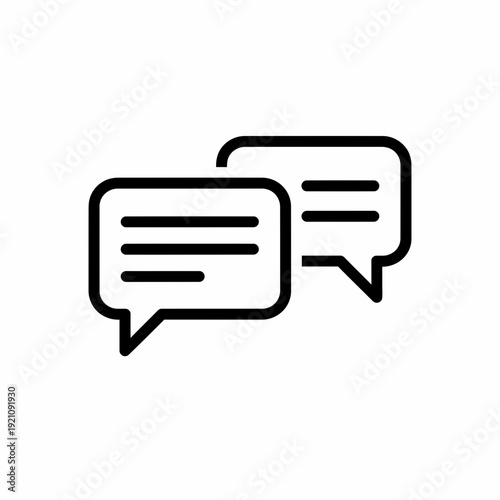 Clean black line icon symbolizing chat bubbles with text, perfect for messaging apps, online communication, and dialogue.