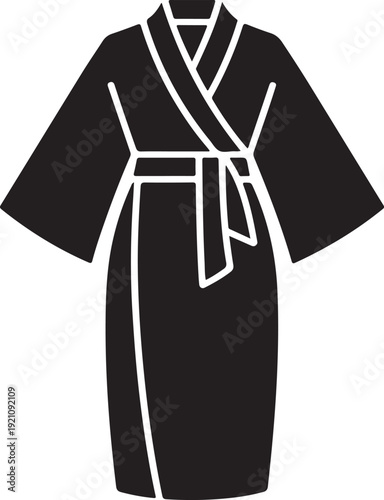 A simple black silhouette illustration of a traditional Japanese kimono or a comfortable dressing gown