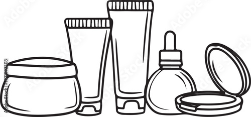 Assorted beauty and skincare products arranged neatly on a surface Vector