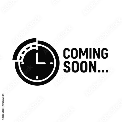 Vector illustration icon black clock icon with coming soon text on, countdown timer symbol
